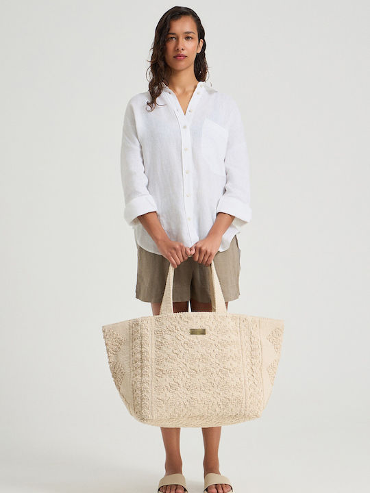 Fabric Women's Tote Handbag Beige