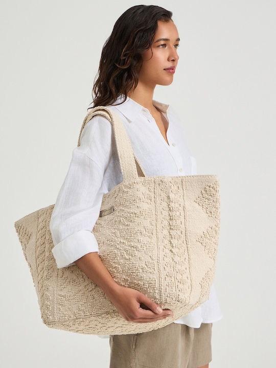 Fabric Women's Tote Handbag Beige