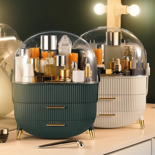 Organizator portabil pentru cosmetice, bijuterii, produse de machiaj Tecos, spațiu de depozitare, 2 sertare, cutie de expunere multifuncțională, ideal pentru activități profesionale, călătorii, verde