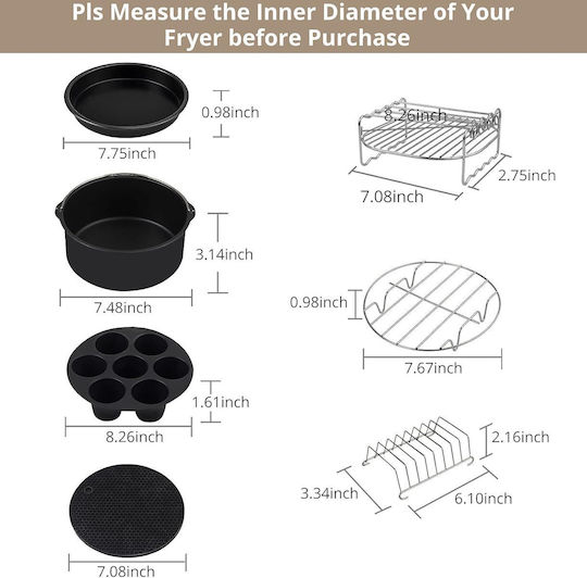 Accesorii Pentru Prăjitoare Cu Aer Set De 16 Bucăți Compatibile Cu Modelele Airfryer 4.2l-5.8l Tăvi De Copt Pentru Pizza Tava De Copt Rafturi Pentru Grătar Hârtie Pergament Spatulă Clești Siliconate Protecție