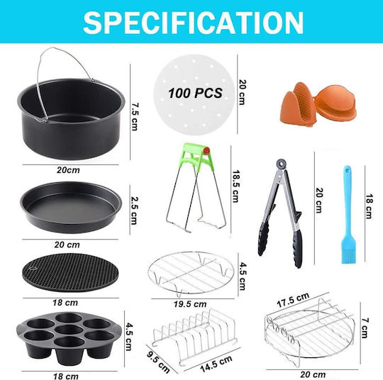 Set 12 Accesorii Pentru Prăjitoare Cu Aer Compatibile Cu Modele De 3.3 Litri Inclusiv Forme De Copt Tava Pentru Pizza Tava Pentru Coacere Rafturi Pentru Grătar Spatulă Clești Silicon Protecție Universală