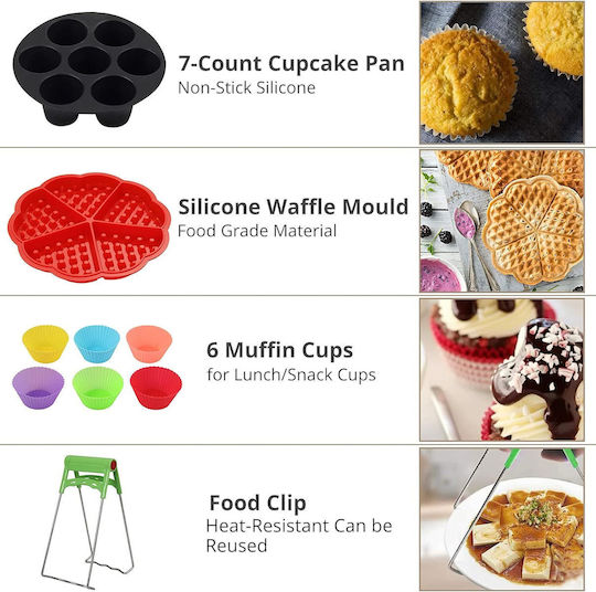 Accesorii Pentru Prăjitoare Cu Aer Set De 16 Bucăți Compatibile Cu Modelele Airfryer 4.2l-5.8l Tăvi De Copt Pentru Pizza Tava De Copt Rafturi Pentru Grătar Hârtie Pergament Spatulă Clești Siliconate Protecție