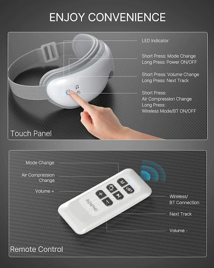 Dispozitiv De Masaj Pentru Ochi Renpho Telecomandă Funcție De Încălzire Masaj Bluetooth Muzică Ochelari De Masaj Reîncărcabili Ameliorarea Durerii Ochi Îmbunătățirea Ochiului Uscat Îmbunătățirea Somnului