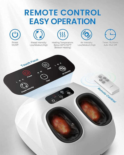 Shiatsu Massage Device Heat Function Remote Control Air Compression Cushions Rollers Timer Touch Control Panel Renpho White