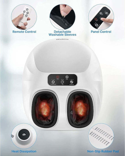Shiatsu Massage Device Heat Function Remote Control Air Compression Cushions Rollers Timer Touch Control Panel Renpho White