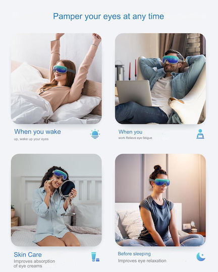 Renpho Rechargeable Eye Massage Device Heat Foldable Bluetooth Glasses Music Vibration 5 Massage Modes White