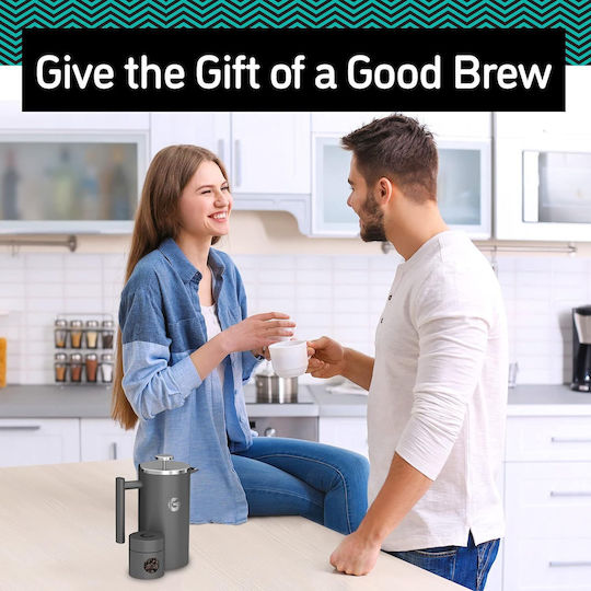 Cafetiere French Press 8 Cesti Double Wall Cafetiere 1 Litru Capacitate Container de Depozitare a Cafelei din Oțel Inoxidabil Argintiu