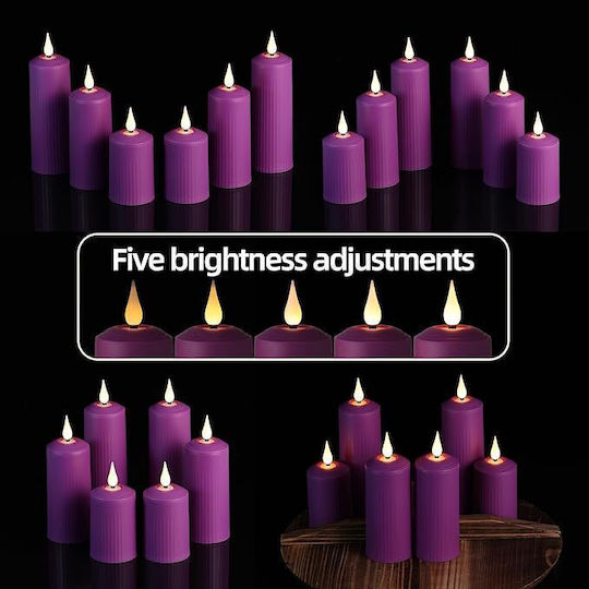 Set 6 Rechargeable Led Candles Remote Control Flame Effect Timer Adjustable Brightness 5 Levels Halloween Christmas Wedding Party Purple