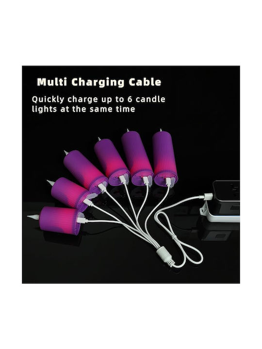 Set 6 Lumânări LED Reîncărcabile Cu Telecomandă Efect Flacără Temporizator Reglabil Luminozitate 5 Niveluri Halloween Crăciun Nuntă Petrecere Violet