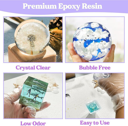 Set Epoxy Resin 250 Ml Hardener 250 Ml Silicon Calypso Glitter Flori Uscate Pipete Cesti Măsurare Diy Începători Profesioniști
