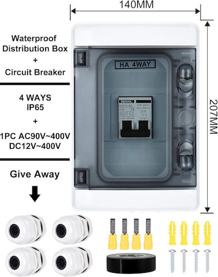 Comutator Automat pentru Sistem Fotovoltaic 20a Dc 12v-dc400v Ac 90v-400v 2 Poli Ip65 Cutie de Siguranțe Waterproof