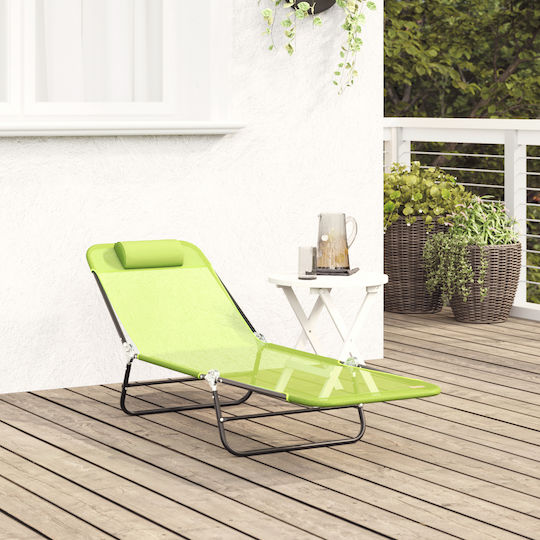 vidaXL Foldable Metallic Beach Sunbed Green with Pillow 55x182x85cm