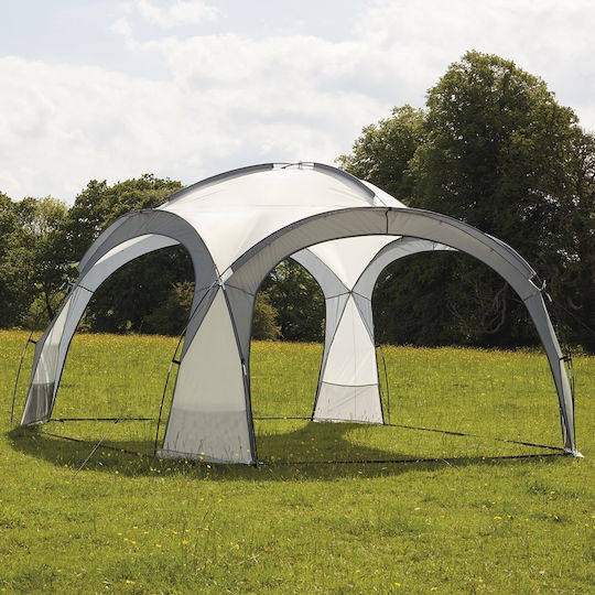 Pavilion De Grădină 350x350x230 Cm Structură Din Fibră De Sticlă Acoperiș Din Poliester Rezistent La Apă Gri Alb