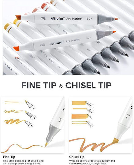 Ohuhu Ohuhu Fine & Chisel 36 Drawing Markers Skin Tones