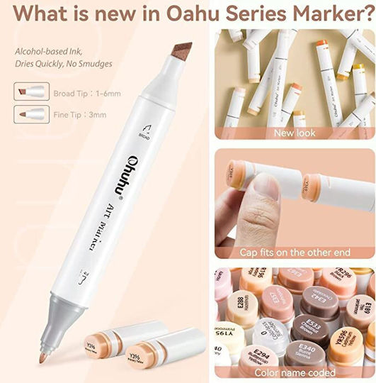 Ohuhu Ohuhu Fine & Chisel 36 Drawing Markers Skin Tones