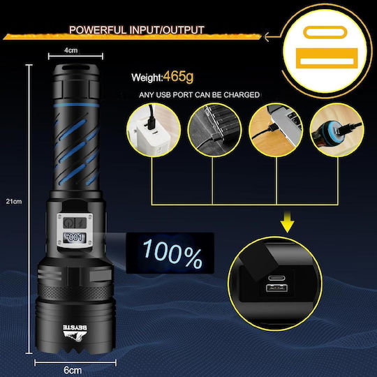 Lanternă cu Bliț LED Reîncărcabilă IP67 cu Luminozitate Maximă 100lm Aluminiu