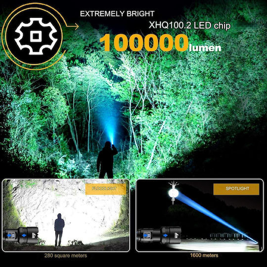 Lanternă cu Bliț LED Reîncărcabilă IP67 cu Luminozitate Maximă 100lm Aluminiu