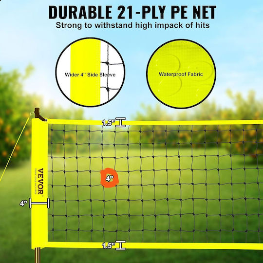 Set De Volei Cu Plasă Volei Badminton 9.7m X 2.4m Înălțime Reglabilă Material Impermeabil Stâlpi Din Metal Pompă De Volei Geantă De Depozitare Și Transport Inclus