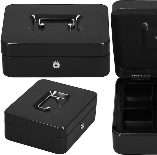 Cash Box Type Safe Compartmentalized Key Metal 25x20x9cm Black