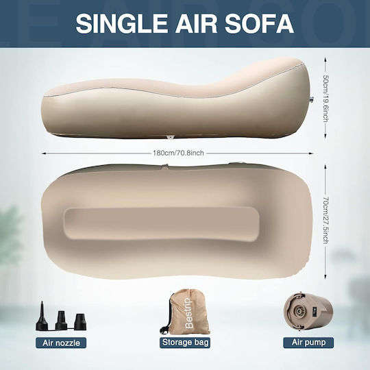 Saltea Gonflabilă cu Pompa Încorporată 180 X 70 X 50 Cm Capacitate 150 Kg Design Ergonomic Camping Utilizare Interioară și Exterioară Maro