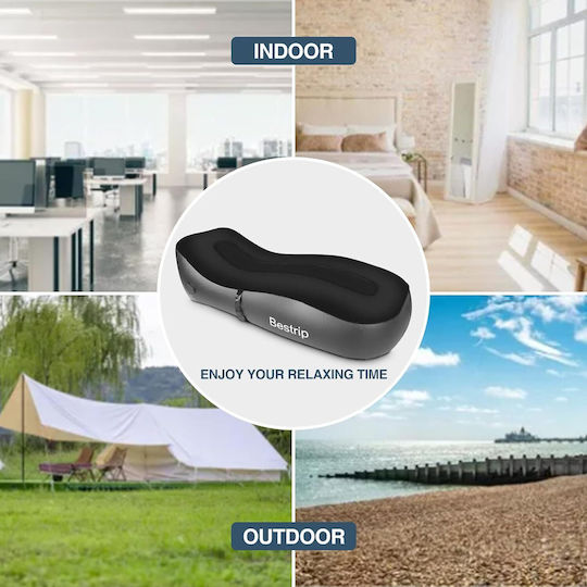 Saltea Gonflabilă cu Pompa Integrată 180 X 70 X 50 Cm Capacitate 150 Kg Design Ergonomic Camping Utilizare Interioară și Exterioară Negru