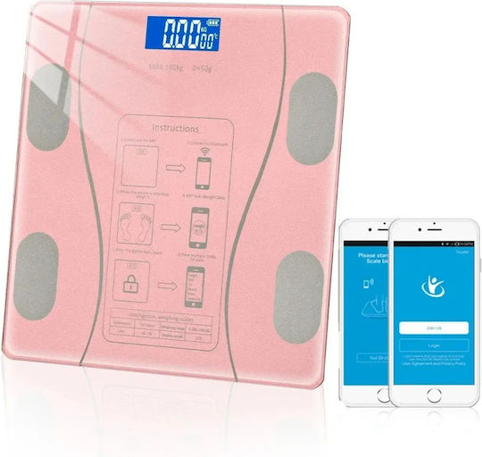 Smart Cantar De Baie 180kg Cu Bluetooth Roz