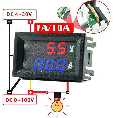 Set 2 Panel Voltmeter Ammeter Dc 100v 10a Digital Display Connecting Wires Black