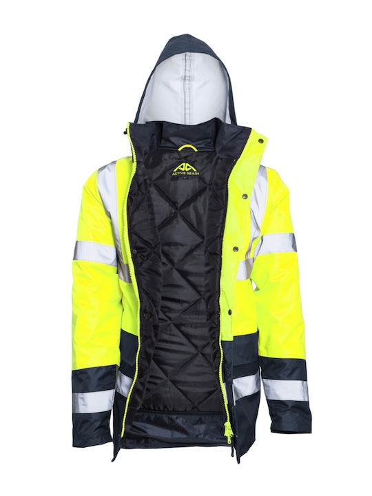 Active Gear Work Jacket Reflective Heated Softshell Cold with Fleece Lining and with Hood Yellow