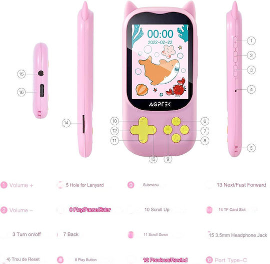 MP3 Player (32GB) με Οθόνη 2.4" Ροζ X001U056IX