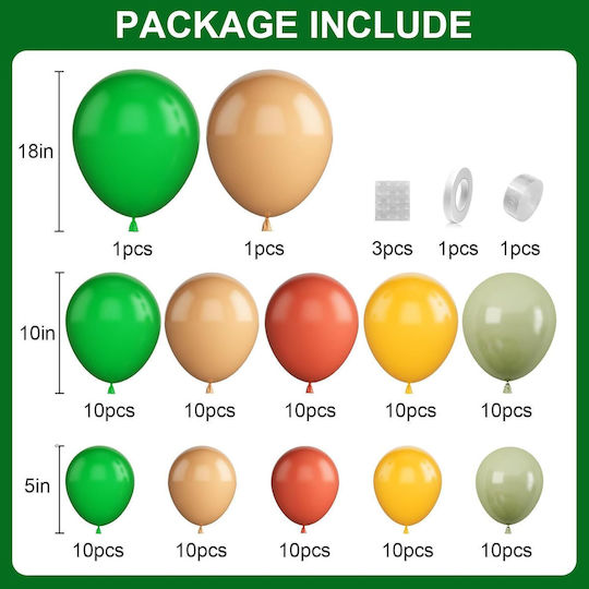Set de Arcuri pentru Balon Decor pentru Petreceri În Verde Galben Portocaliu Diverse Mărimi 102 Bucăți Bandă pentru Balon Puncte Adezive