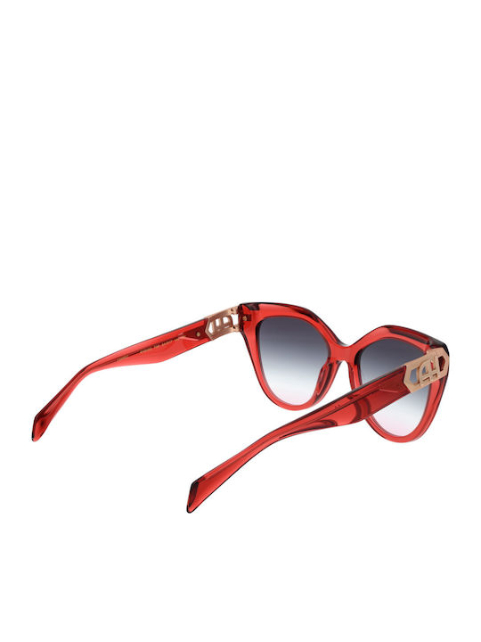 Ana Hickmann Women's Sunglasses with Red Horn-Rimmed Frame and Gray Gradient Lenses AH9402 T02