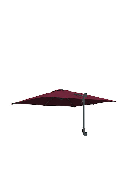 Wandmontierte Quadratische Aluminium Burgunder Garten- und Terrassen-Sonnenschirm 3x3xHöhe 1,6 m