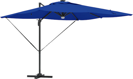 Umbrelă Rotundă Din aluminiu Albastru cu Bază de Susținere & Iluminare LED Φ2.7m