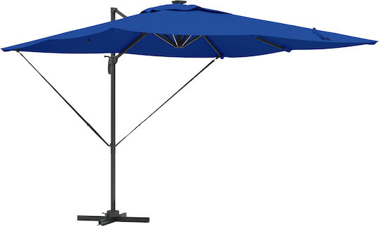 Garten & Terrassen Sonnenschirm Bodenständer Rund Aluminium Blau mit Ständer & LED-Beleuchtung Ø2.7m