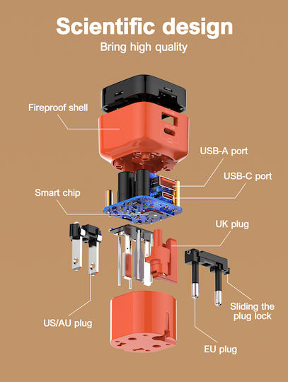 Ldnio Charger with USB-A Port and USB-C Port and Cable USB-C - USB-C 45W Orange (Q2420)