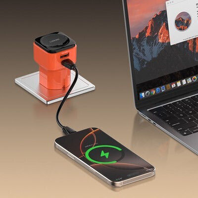 Ldnio Charger with USB-A Port and USB-C Port and Cable USB-C - USB-C 45W Orange (Q2420)