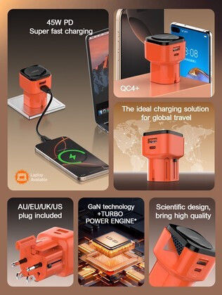 Ldnio Charger with USB-A Port and USB-C Port and Cable USB-C - USB-C 45W Orange (Q2420)