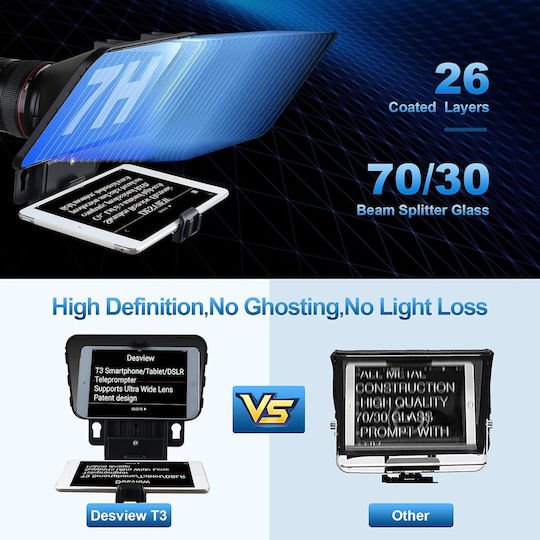 Kit Teleprompter Control de la Distanță Adaptoare pentru Lentile Smartphone-uri Tablete Până la 11 Inch App Dedicate pentru Camere DSLR Smartphone-uri