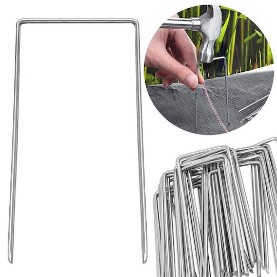 Set 100 Metal Anchors Agrotextile Fixing 15x7 Cm Silver