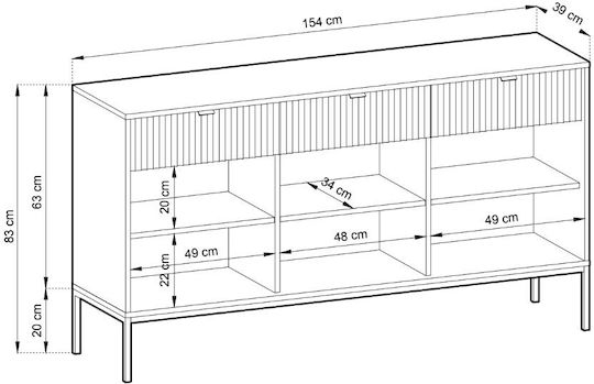 Sideboard Nova Wooden with Drawers Green + Gold 154x39x83cm