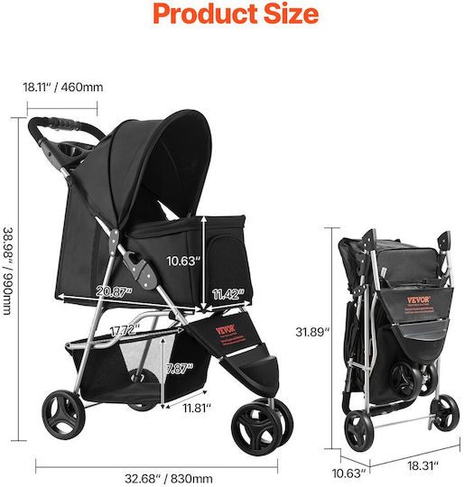 Vevor Καρότσι για Μεταφορά Σκύλου / Γάτας έως 35kg Μπεζ