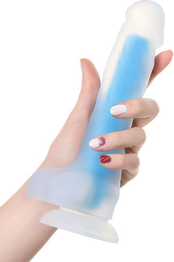 ToyFa Glass Dildo with Balls and Suction Cup Blue 16.5cm