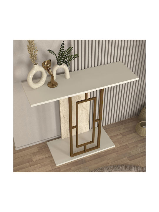 Alderas Κονσόλα από Ξύλο & Μέταλλο Λευκό - Travertine - Χρυσό Μ90xΠ29.6xΥ76.8εκ.