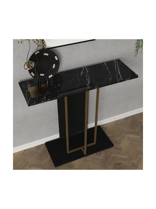 Brandy Console Table Wood & Metal Black - Black Marble Effect - Gold L90xW29.6xH76.8cm