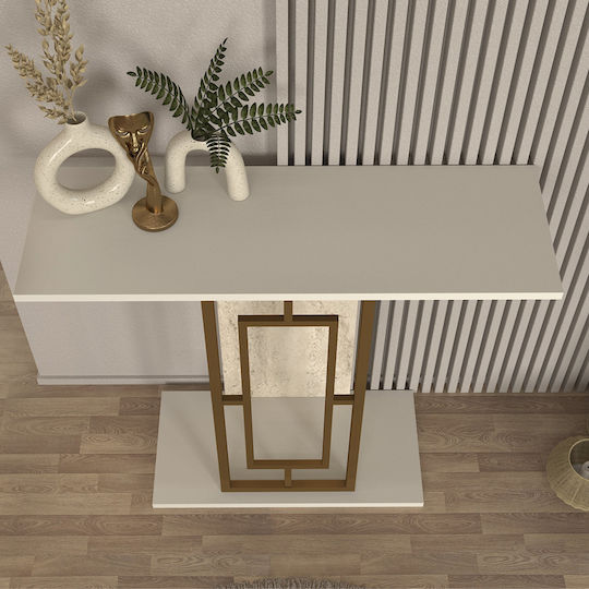 Alderas Конзолна маса от Дърво & Метал White - Travertine - Gold Д90xШ29.6xВ76.8cm