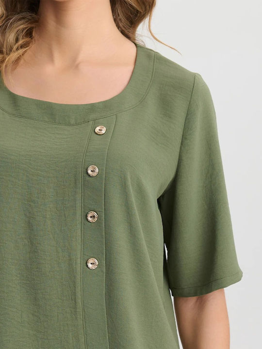 Women's Blouse Short Sleeve Green