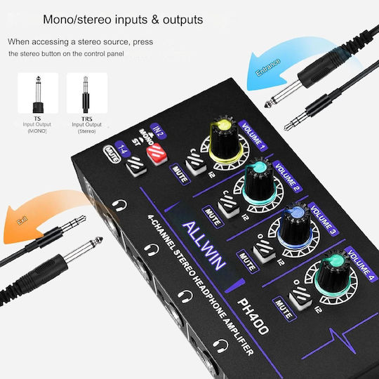 Amplificator Rgb Pentru Căști 4 Canale 3.5mm 4 Canale 6.35mm Mini Amplificator Ph400 Mono Stereo Control Volum Audio Scene Studiouri Petreceri Negru