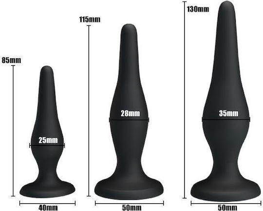Pretty Love Bottom Begginer's Anal Kit Silicone Plugs Πρωκτική Σφήνα Μαύρη