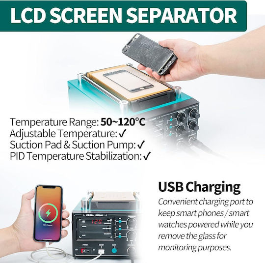 Stație De Lipit Cu Aer Cald Dezlipire Fier De Lipit Separator Ecran Lcd 1180w Setare De Temperatură Reglabilă Afișaj Led Port Usb 5v Funcție Standby Multifuncțională
