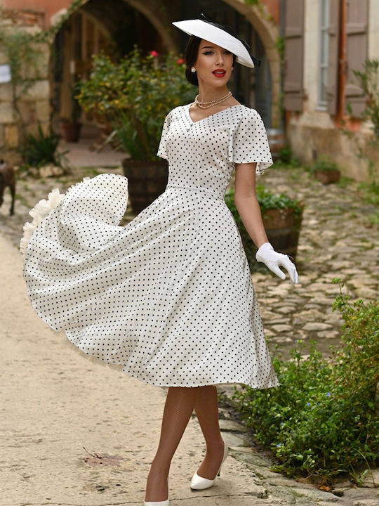 Vintage Summer Midi Dress for Wedding / Christening Satin White